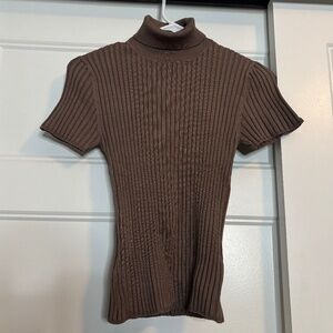 Votre Nom Vintage 90s Silk Brown Ribbed Short Sleeved Turtleneck